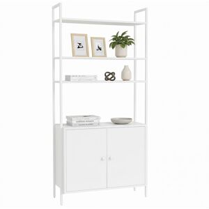 Relaxdays bookshelf, HxWxD: 159.5 x 60 x 24 cm, 6 shelves, shelf with cabinet, MDF & metal, freestanding, white Relaxdays bookshelf, HxWxD: 159.5 x 60 x 24 cm, 6 shelves, shelf with cabinet, MDF & metal, freestanding, white