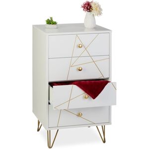 Dresser, hwd: 86 x 48 x 39 cm, 4 Drawers, mdf & Iron, Storage Unit, Living Room, Bedroom, Hallway, White/Gold - Relaxdays Dresser, hwd: 86 x 48 x 39 cm, 4 Drawers, mdf & Iron, Storage Unit, Living Room, Bedroom, Hallway, White/Gold - Relaxdays