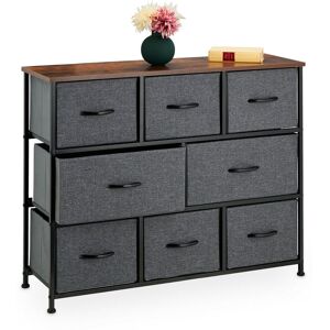 Chest of Drawers, Industrial Design, 78.5 x 100 x 30 cm, 8 Sections, Fabric & Metal, Wooden Look, Grey/Brown - Relaxdays Chest of Drawers, Industrial Design, 78.5 x 100 x 30 cm, 8 Sections, Fabric & Metal, Wooden Look, Grey/Brown - Relaxdays