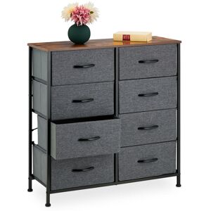 Chest of Drawers, Industrial Design, 81.5 x 80 x 30 cm, 8 Sections, Fabric & Metal, Wooden Look, Grey/Brown - Relaxdays Chest of Drawers, Industrial Design, 81.5 x 80 x 30 cm, 8 Sections, Fabric & Metal, Wooden Look, Grey/Brown - Relaxdays