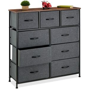 Chest of Drawers, Metal, 9 Fabric Compartments, Shelf in Modern Wooden Look, hwd: 100x100x30 cm, Grey/Brown - Relaxdays Chest of Drawers, Metal, 9 Fabric Compartments, Shelf in Modern Wooden Look, hwd: 100x100x30 cm, Grey/Brown - Relaxdays