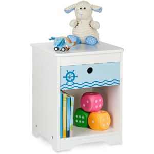 Relaxdays Children's Bedside Table, Cute Sailor Design, Drawer & Storage Compartment, HWD: 41 x 32 x 31 cm, White/Blue Relaxdays Children's Bedside Table, Cute Sailor Design, Drawer & Storage Compartment, HWD: 41 x 32 x 31 cm, White/Blue