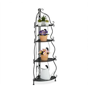 Relaxdays - Corner Shelf Metal, 4 Levels, hwd: 113 x 30 x 30 cm, Plant Rack Free-Standing, Foldable, Vintage Look, Black Relaxdays - Corner Shelf Metal, 4 Levels, hwd: 113 x 30 x 30 cm, Plant Rack Free-Standing, Foldable, Vintage Look, Black