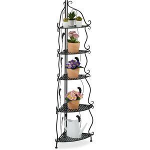 Relaxdays Corner Shelf, Metal, 5 Compartments, Flower, Plant Stand, Foldable, HxWxD: 136 x 30 x 30 cm, Vintage, Black Relaxdays Corner Shelf, Metal, 5 Compartments, Flower, Plant Stand, Foldable, HxWxD: 136 x 30 x 30 cm, Vintage, Black