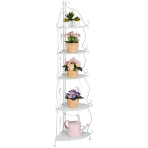 Relaxdays - Corner Shelf, Metal, 5 Compartments, Flower, Plant Stand, Foldable, HxWxD: 136 x 30 x 30 cm, Vintage, White Relaxdays - Corner Shelf, Metal, 5 Compartments, Flower, Plant Stand, Foldable, HxWxD: 136 x 30 x 30 cm, Vintage, White