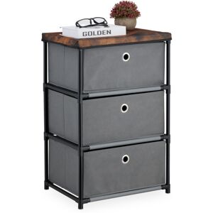 Dresser Storage Unit, 3 Fabric Drawers, Metal, Wood Effect, 65x43x33 cm, Side Table, Organiser, Grey/Brown - Relaxdays Dresser Storage Unit, 3 Fabric Drawers, Metal, Wood Effect, 65x43x33 cm, Side Table, Organiser, Grey/Brown - Relaxdays