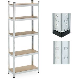 Relaxdays - Heavy Duty Shelving Unit, 5 Levels, h x w x d: 180 x 70 x 30 cm, 500 kg max Load, Metal, mdf, Silver Relaxdays - Heavy Duty Shelving Unit, 5 Levels, h x w x d: 180 x 70 x 30 cm, 500 kg max Load, Metal, mdf, Silver