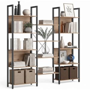 Relaxdays Industrial Wood Effect Bookcase, 14 Open Shelves, Light Brown, H166×W158×D24 cm Relaxdays Industrial Wood Effect Bookcase, 14 Open Shelves, Light Brown, H166×W158×D24 cm