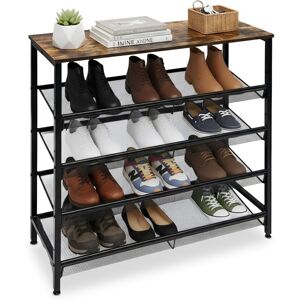 Relaxdays Industrial Shoe Rack, 4 Shelf Levels, HWD: 85 x 80 x 30 cm, Shoe Stand, Wood-Effect Top, Black/Brown Relaxdays Industrial Shoe Rack, 4 Shelf Levels, HWD: 85 x 80 x 30 cm, Shoe Stand, Wood-Effect Top, Black/Brown