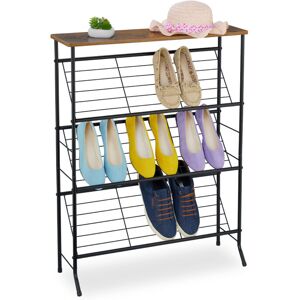 Relaxdays - Industrial Shoe Rack, for 9 Pairs, hwd: 89.5x70x23.5 cm, Metal, Slanted Shelves, Footwear Storage, Black/Brown Relaxdays - Industrial Shoe Rack, for 9 Pairs, hwd: 89.5x70x23.5 cm, Metal, Slanted Shelves, Footwear Storage, Black/Brown