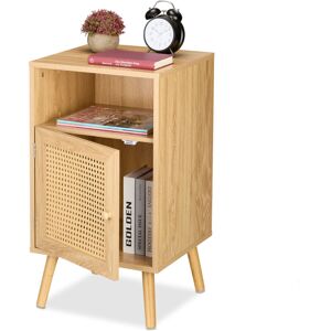 Relaxdays - Bedside Table, Rattan Door, Wood Effect, 72x40x39 cm, Open Shelf, Bedroom Nightstand, Side Cabinet, Natural Relaxdays - Bedside Table, Rattan Door, Wood Effect, 72x40x39 cm, Open Shelf, Bedroom Nightstand, Side Cabinet, Natural