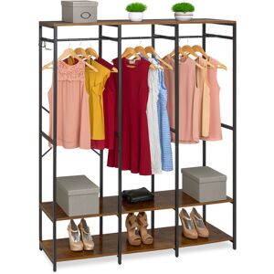 Relaxdays Open Wardrobe, Clothes Rack, Shelves & Rail, HWD: 180x141x40 cm, Metal, Black/Brown Relaxdays Open Wardrobe, Clothes Rack, Shelves & Rail, HWD: 180x141x40 cm, Metal, Black/Brown