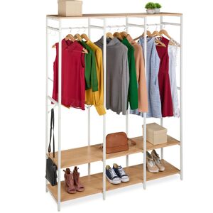 Relaxdays Open Wardrobe, clothes rack, shelves & rail, HWD: 180x141x40 cm, metal, white/natural Relaxdays Open Wardrobe, clothes rack, shelves & rail, HWD: 180x141x40 cm, metal, white/natural