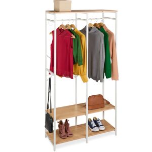Relaxdays Open Wardrobe, Clothes Rack, Shelves & Rail, HWD: 180x94.5x40 cm, Metal, White/Natural Relaxdays Open Wardrobe, Clothes Rack, Shelves & Rail, HWD: 180x94.5x40 cm, Metal, White/Natural