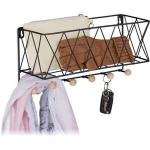 Relaxdays - Wall Shelf with Hook Rail, Metal & Wood, Lattice Design, Coat Rack with 6 Hooks, hwd: 17 x 36 x 13 cm, Black Relaxdays - Wall Shelf with Hook Rail, Metal & Wood, Lattice Design, Coat Rack with 6 Hooks, hwd: 17 x 36 x 13 cm, Black