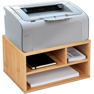 Relaxdays - Printer Stand, 3 Compartments, Desk Organiser, h x w x d: 22 x 40 x 30 cm, Bamboo Organiser, Natural Relaxdays - Printer Stand, 3 Compartments, Desk Organiser, h x w x d: 22 x 40 x 30 cm, Bamboo Organiser, Natural