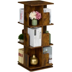 Relaxdays - Rotating Bookcase, 360-Degree Swivel, 3 Tiers, 95x39x39 cm Shelves for Books & CDs, Industrial Design, Brown Relaxdays - Rotating Bookcase, 360-Degree Swivel, 3 Tiers, 95x39x39 cm Shelves for Books & CDs, Industrial Design, Brown