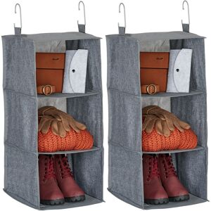 Relaxdays Set of 2 Wardrobe Hanging Shelf, 3 Compartments, Fabric, 73 x 30 x 30 cm, 2 Hooks each, Closet Storage, Grey Relaxdays Set of 2 Wardrobe Hanging Shelf, 3 Compartments, Fabric, 73 x 30 x 30 cm, 2 Hooks each, Closet Storage, Grey
