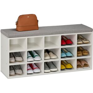 Relaxdays - Shoe Bench, 15 Compartments, 50x105x30.5 cm, Padded Seat, for Hallway & Bedroom, Footwear Storage, White/Grey Relaxdays - Shoe Bench, 15 Compartments, 50x105x30.5 cm, Padded Seat, for Hallway & Bedroom, Footwear Storage, White/Grey