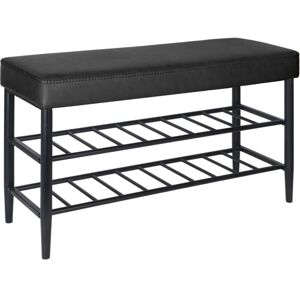 Relaxdays shoe bench, padded faux leather seat, 2 shelves for 6 pairs, shoe rack HWD 50x80x30 cm, black Relaxdays shoe bench, padded faux leather seat, 2 shelves for 6 pairs, shoe rack HWD 50x80x30 cm, black