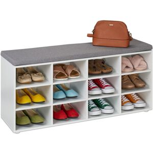 Relaxdays - Shoe Bench, Padded Seat, hwd: 48 x 104 x 30 cm, for Hallway, Wardrobe, Bedroom, Footwear Storage, White/Grey Relaxdays - Shoe Bench, Padded Seat, hwd: 48 x 104 x 30 cm, for Hallway, Wardrobe, Bedroom, Footwear Storage, White/Grey