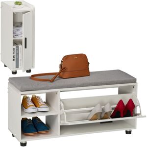 Relaxdays - Shoe Bench & Cabinet, 2-Piece Set, Footwear Storage with Seat, Cupboard, Hallway & Bedroom, White/Grey Relaxdays - Shoe Bench & Cabinet, 2-Piece Set, Footwear Storage with Seat, Cupboard, Hallway & Bedroom, White/Grey
