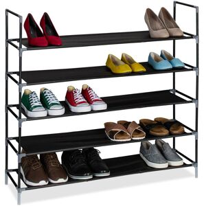 Shoe Rack, Metal Frame, Fabric Material Shelves, 5 Levels, HxWxD: 91 x 100 x 28 cm, 1m Wide, Black/Transparent - Relaxdays Shoe Rack, Metal Frame, Fabric Material Shelves, 5 Levels, HxWxD: 91 x 100 x 28 cm, 1m Wide, Black/Transparent - Relaxdays