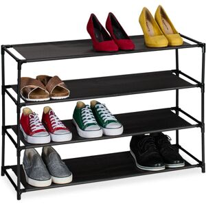 Relaxdays - Shoe Rack, with 4 Levels, Metal Frame, Fabric, Tiered, Plug Together, Organisation, Hallway Storage, Black Relaxdays - Shoe Rack, with 4 Levels, Metal Frame, Fabric, Tiered, Plug Together, Organisation, Hallway Storage, Black
