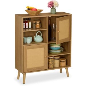Sideboard, 2 Rattan Doors, 4 Shelves, 2 Compartments, 97x80x29 cm, Living Room & Kitchen Cabinet, Natural - Relaxdays Sideboard, 2 Rattan Doors, 4 Shelves, 2 Compartments, 97x80x29 cm, Living Room & Kitchen Cabinet, Natural - Relaxdays