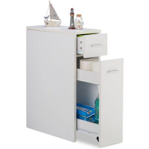 Relaxdays - Slide-Out Storage Cabinet, Bathroom & Kitchen, 2 Drawers, Narrow Trolley, Space-Saver, hwd 61.5x20x45cm, White Relaxdays - Slide-Out Storage Cabinet, Bathroom & Kitchen, 2 Drawers, Narrow Trolley, Space-Saver, hwd 61.5x20x45cm, White
