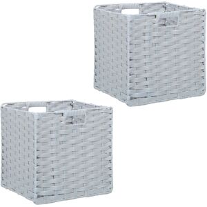 Storage Baskets, Set of 2, Wicker Design, Folding Cubes, 31x32x30 cm, Shelf Organiser Boxes, Plastic, Grey - Relaxdays Storage Baskets, Set of 2, Wicker Design, Folding Cubes, 31x32x30 cm, Shelf Organiser Boxes, Plastic, Grey - Relaxdays