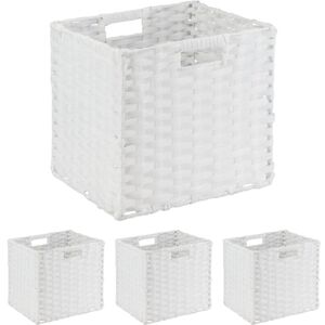 Relaxdays Storage Baskets, Set of 4, Wicker Design, Folding Cubes, 31x32x30 cm, Shelf Organiser Boxes, Plastic, White Relaxdays Storage Baskets, Set of 4, Wicker Design, Folding Cubes, 31x32x30 cm, Shelf Organiser Boxes, Plastic, White