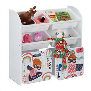 Relaxdays - Toy Storage Unit, Little Hero Motif, 6 Boxes, 2 with Castors, hwd 80.5x82.5x30 cm, Children's Container, White Relaxdays - Toy Storage Unit, Little Hero Motif, 6 Boxes, 2 with Castors, hwd 80.5x82.5x30 cm, Children's Container, White