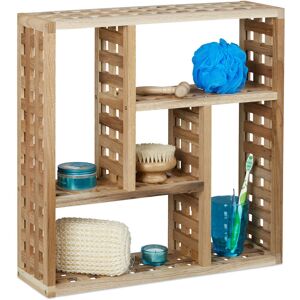 Relaxdays Wall Bath Shelves, Walnut, 5 Compartments, for Bathroom Hallway Living Room, HxWxD: 50 x 50 x 15 cm, Natural Relaxdays Wall Bath Shelves, Walnut, 5 Compartments, for Bathroom Hallway Living Room, HxWxD: 50 x 50 x 15 cm, Natural