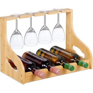Relaxdays - Wine Rack with Glass Holder, for 4 Bottles & Glasses, Bamboo, HxWxD: 30 x 44.5 x 23.5 cm, Bar Storage, Natural Relaxdays - Wine Rack with Glass Holder, for 4 Bottles & Glasses, Bamboo, HxWxD: 30 x 44.5 x 23.5 cm, Bar Storage, Natural