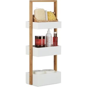 Relaxdays - 3-Tier Shower Caddy, Tidy Organiser, Free Standing Shelves, hwd: 76 x 30 x 18.5cm, Wooden, White/Natural Relaxdays - 3-Tier Shower Caddy, Tidy Organiser, Free Standing Shelves, hwd: 76 x 30 x 18.5cm, Wooden, White/Natural
