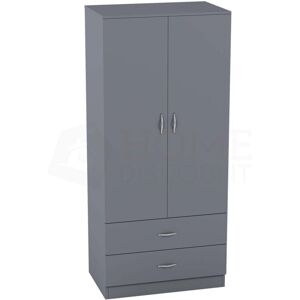 HOME DISCOUNT Riano 2 Door 2 Drawer Wardrobe With Hanging Rail & Storage Shelf, Grey HOME DISCOUNT Riano 2 Door 2 Drawer Wardrobe With Hanging Rail & Storage Shelf, Grey