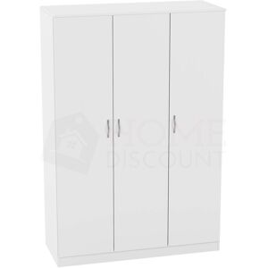 HOME DISCOUNT Riano 3 Door Wardrobe With Hanging Rail & Storage Shelf, White HOME DISCOUNT Riano 3 Door Wardrobe With Hanging Rail & Storage Shelf, White