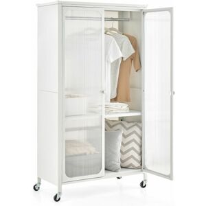 Costway - Rolling Storage Wardrobe Cabinet Mobile Wardrobe Armoire Closet w/ Hanging Rod Costway - Rolling Storage Wardrobe Cabinet Mobile Wardrobe Armoire Closet w/ Hanging Rod