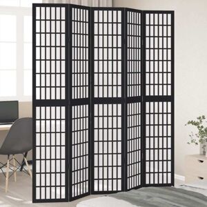 Room Divider 5 Panels Black Solid Wood Paulownia Vidaxl Room Divider 5 Panels Black Solid Wood Paulownia Vidaxl