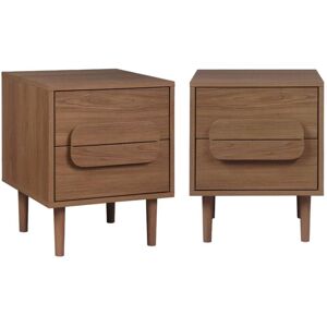 SWEEEK Set of 2 vintage walnut wood effect bedside tables with 2 drawers, Juliana 40x40x50 cm SWEEEK Set of 2 vintage walnut wood effect bedside tables with 2 drawers, Juliana 40x40x50 cm