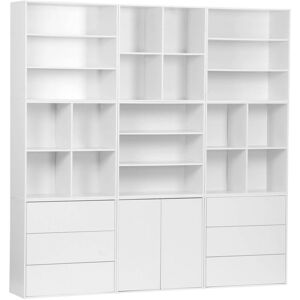 Sweeek - Shelf kit, modular bookshelf wood decor 9 elements, Kompo, White, 210x35x210 cm Sweeek - Shelf kit, modular bookshelf wood decor 9 elements, Kompo, White, 210x35x210 cm