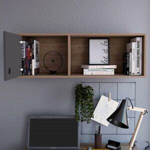 Home Source - Shelf Storage Unit Wall Mounted With 1 Door 1 Shelf Oak Effect and Grey Finish Home Source - Shelf Storage Unit Wall Mounted With 1 Door 1 Shelf Oak Effect and Grey Finish