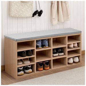 Dewdat - Shoe racks Wooden Shoe Bench Storage Shoe Cabinet Rack Hallway Cupboard Organizer with Seat Cushion 104 x 30 x 48 cm, 14-Grids, White Dewdat - Shoe racks Wooden Shoe Bench Storage Shoe Cabinet Rack Hallway Cupboard Organizer with Seat Cushion 104 x 30 x 48 cm, 14-Grids, White