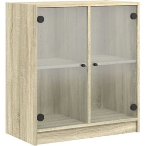 Side Cabinet with Glass Doors Sonoma Oak 68x37x75.5 cm vidaXL Side Cabinet with Glass Doors Sonoma Oak 68x37x75.5 cm vidaXL