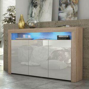 Olivia Furniture - Aether Sideboard 155cm - Oak with White Gloss Doors & led Olivia Furniture - Aether Sideboard 155cm - Oak with White Gloss Doors & led