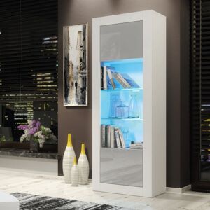 OLIVIA FURNITURE Illume Display Cabinet 170cm - White with Grey Gloss Doors & LED OLIVIA FURNITURE Illume Display Cabinet 170cm - White with Grey Gloss Doors & LED