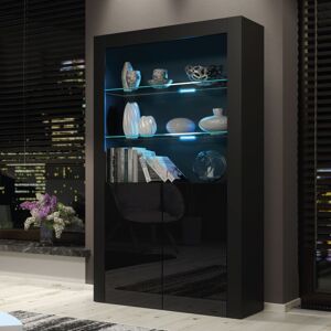 Olivia Furniture - Spectrum Display Cabinet 170cm - Black with Gloss Doors & led Olivia Furniture - Spectrum Display Cabinet 170cm - Black with Gloss Doors & led