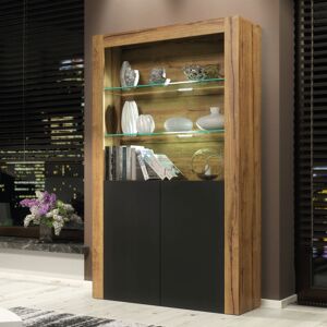 Olivia Furniture - Spectrum Display Cabinet 170cm - Dark Oak with Black Matt Doors & led Olivia Furniture - Spectrum Display Cabinet 170cm - Dark Oak with Black Matt Doors & led