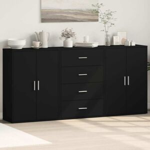 vidaXL Black Engineered Wood 3-Piece Sideboard Set - Sideboard, Highboard, Cupboard vidaXL Black Engineered Wood 3-Piece Sideboard Set - Sideboard, Highboard, Cupboard